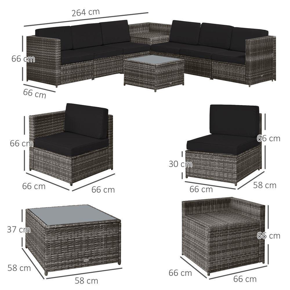 Outsunny 6-Seater Rattan Sofa Furniture Set with Cushions, Steel Frame-Grey Outsunny