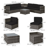 Outsunny 6-Seater Rattan Sofa Furniture Set with Cushions, Steel Frame-Grey Outsunny