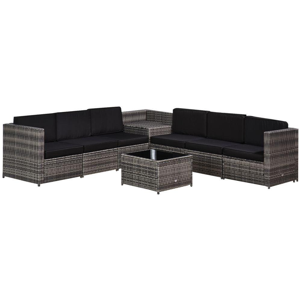 Outsunny 6-Seater Rattan Sofa Furniture Set with Cushions, Steel Frame-Grey Outsunny