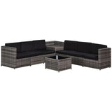 Outsunny 6-Seater Rattan Sofa Furniture Set with Cushions, Steel Frame-Grey Outsunny