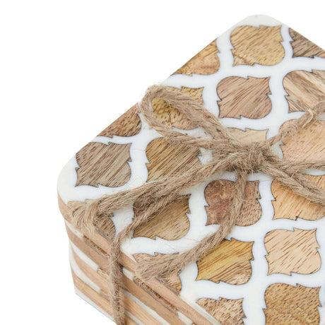 Set Of 4 Wood Effect White Geometric Coasters Shades 4 Seasons