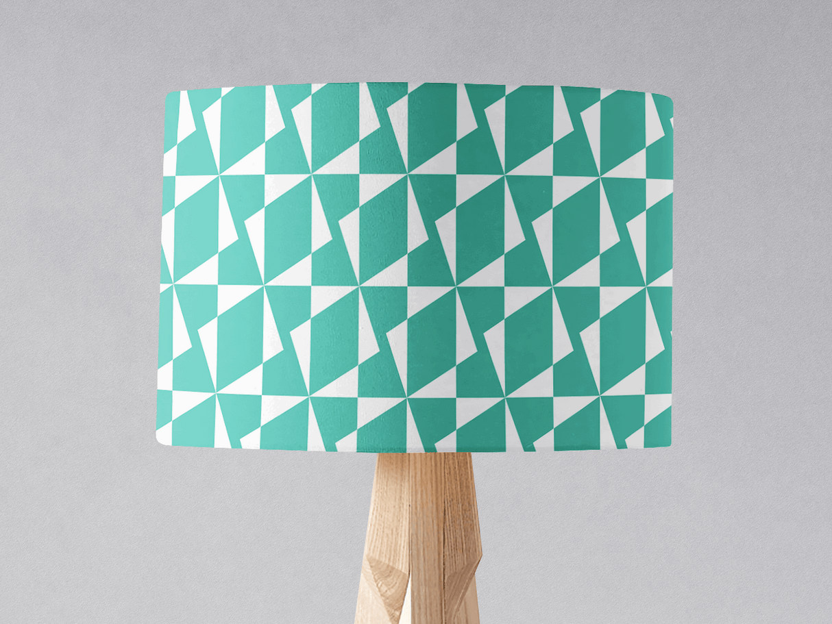 Stylish turquoise lampshade with geometric pattern suitable for modern interior decor