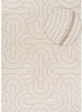 Textured Beige Geometric Rug with Circular Patterns for Modern Home Decor