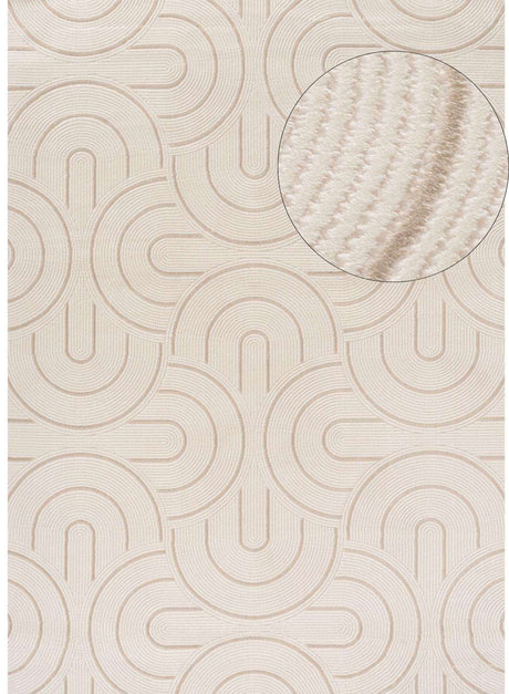 Textured Beige Geometric Rug with Circular Patterns for Modern Home Decor