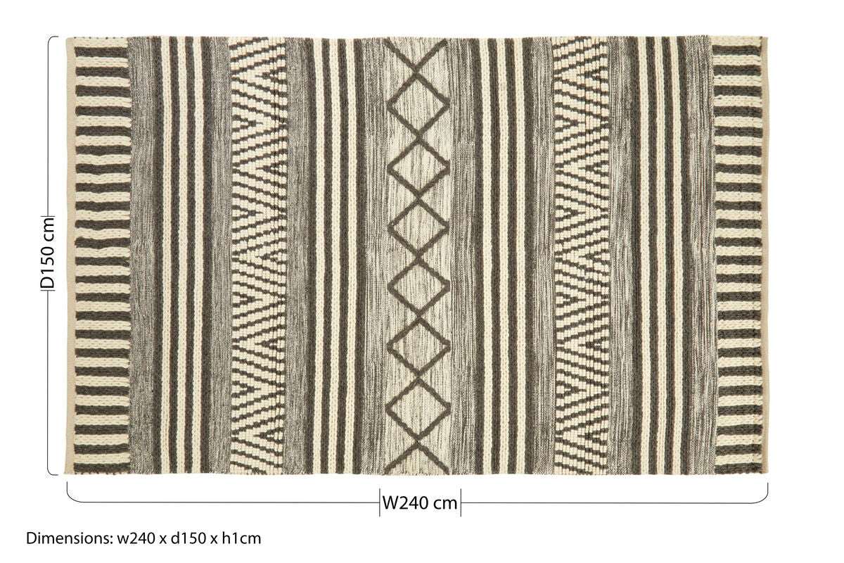 Orsina Geometric Rug in neutral tones with bold stripes and diamond patterns, 240 x 150 cm