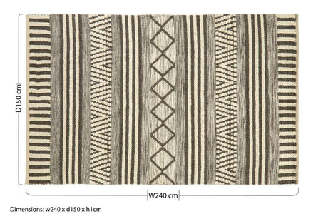 Orsina Geometric Rug in neutral tones with bold stripes and diamond patterns, 240 x 150 cm