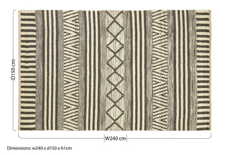 Orsina Geometric Rug in neutral tones with bold stripes and diamond patterns, 240 x 150 cm