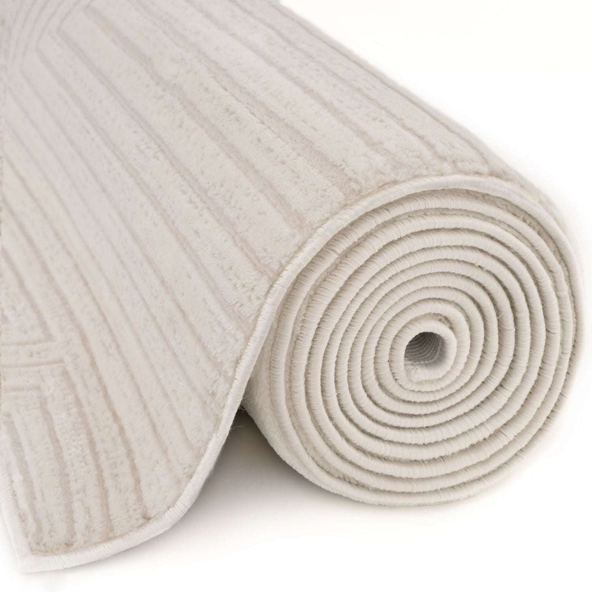 Rolled Cream Geometric Rug with Subtle Stripe Pattern for Modern Home Decor