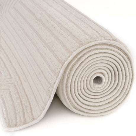 Rolled Cream Geometric Rug with Subtle Stripe Pattern for Modern Home Decor