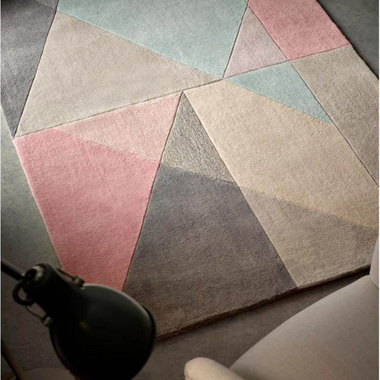 Stylish Geometric Rug in soft pastel colours, ideal for modern interior design