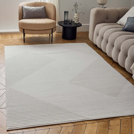 Stylish Geometric Rug in light grey, featuring a textured pattern for modern interiors