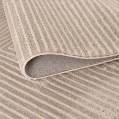 Textured Beige Geometric Rug with Subtle Stripes for Elegant Home Decor