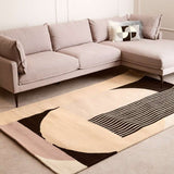 Orsina Geometric Rug in modern design, with soft colours and unique shapes, placed under a stylish sofa