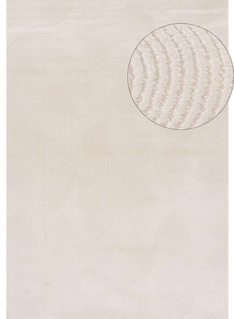 Stylish Geometric Rug in neutral tones featuring a circular wave pattern for modern interiors