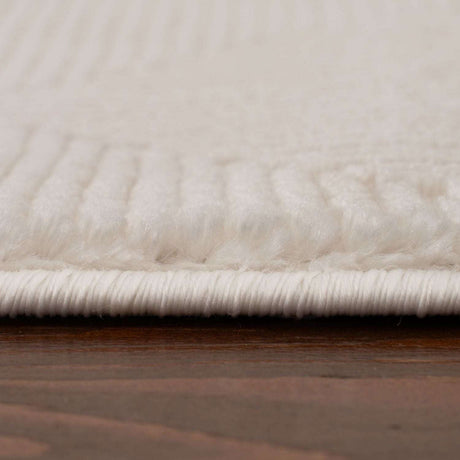 Close-up of a soft white Geometric Rug showcasing its plush texture and finely woven details