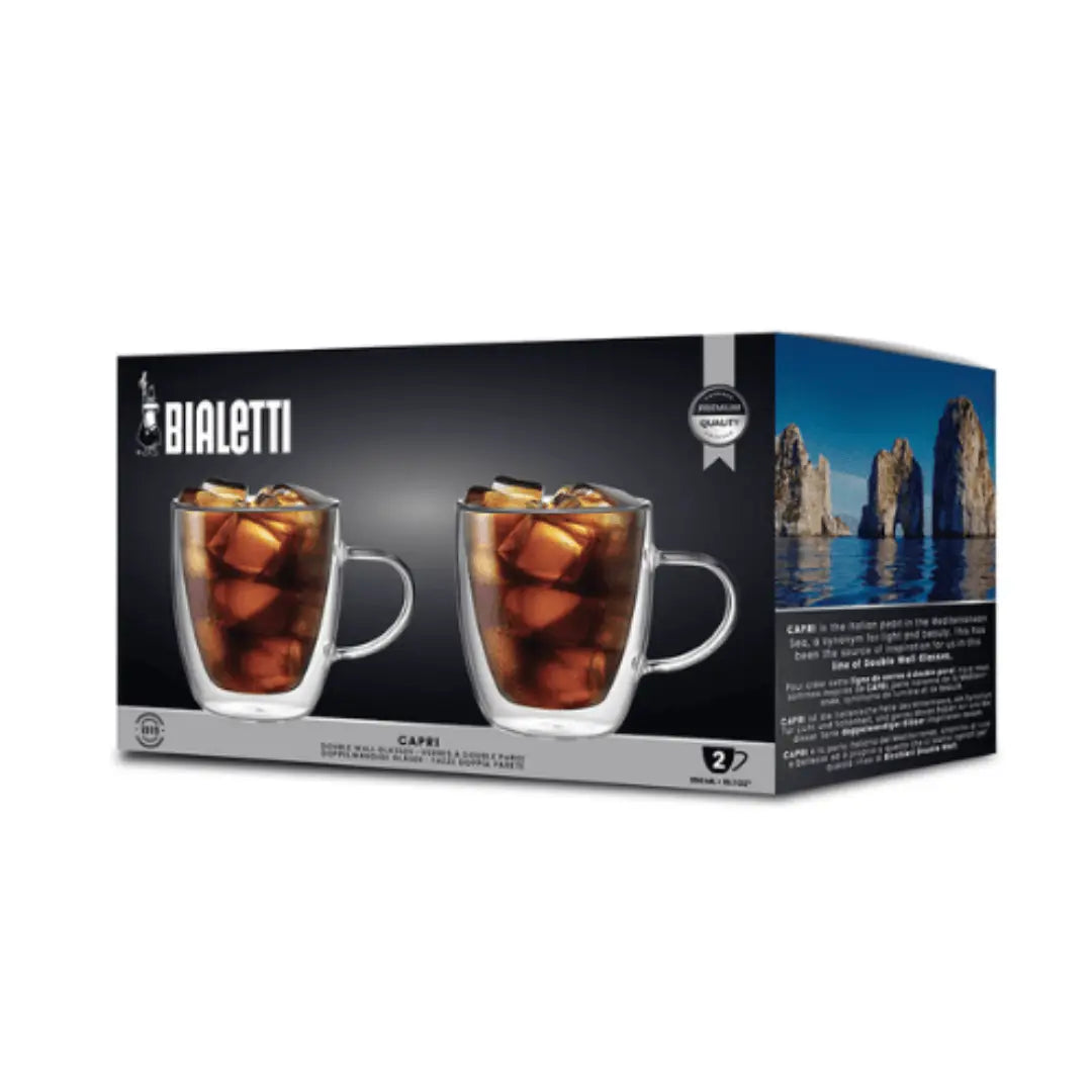 Set of Bialetti Glass Mugs featuring a modern design, perfect for hot and cold beverages