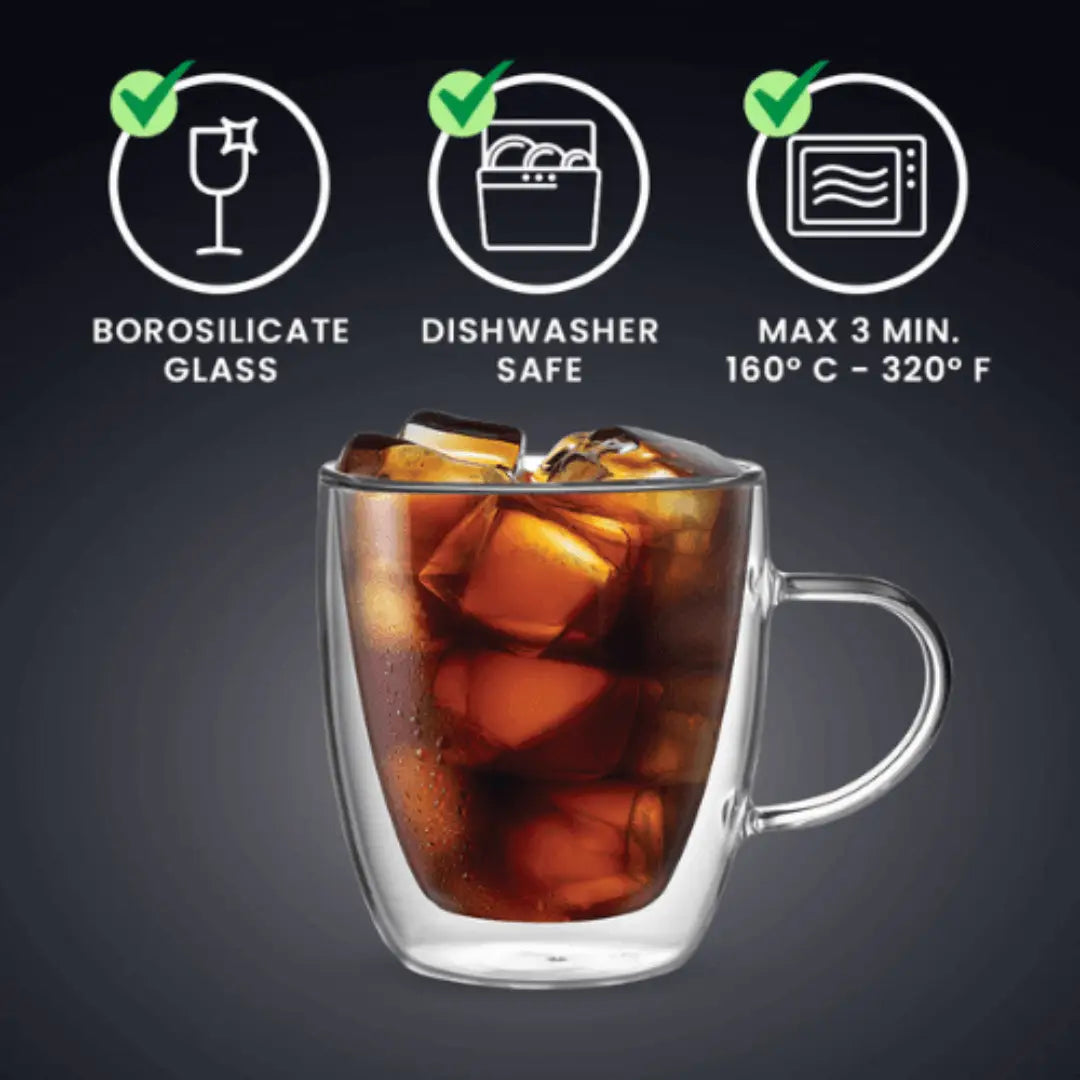 Bialetti Glass Mugs made from borosilicate glass, dishwasher safe for hot and cold beverages