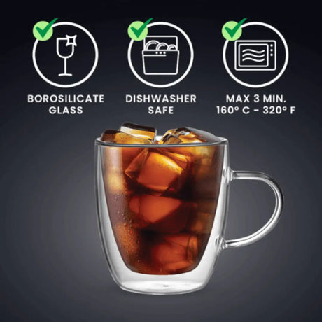 Bialetti Glass Mugs made from borosilicate glass, dishwasher safe for hot and cold beverages