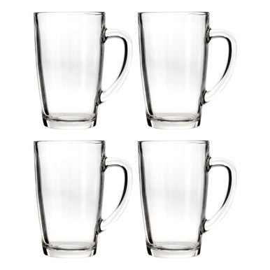 Set of four transparent Orsina glass mugs with sturdy handles for enjoying hot beverages