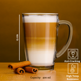 Orsina Glass Mugs with 400 ml capacity, anti-cracking feature and high temperature resistance