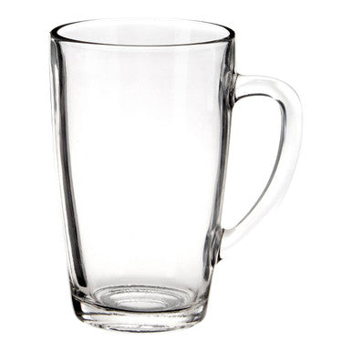 Transparent Orsina glass mugs with a sturdy handle ideal for hot beverages