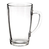 Transparent Orsina glass mugs with a sturdy handle ideal for hot beverages