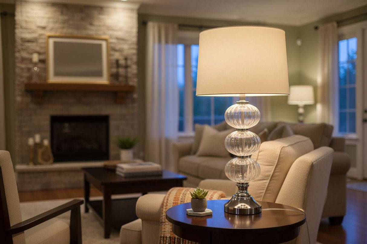 Argi Glass Table Lamp with Cream Shade Orsina