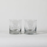 Set of two Selbrae House Glass Tumblers with bicycle engravings for stylish drinking