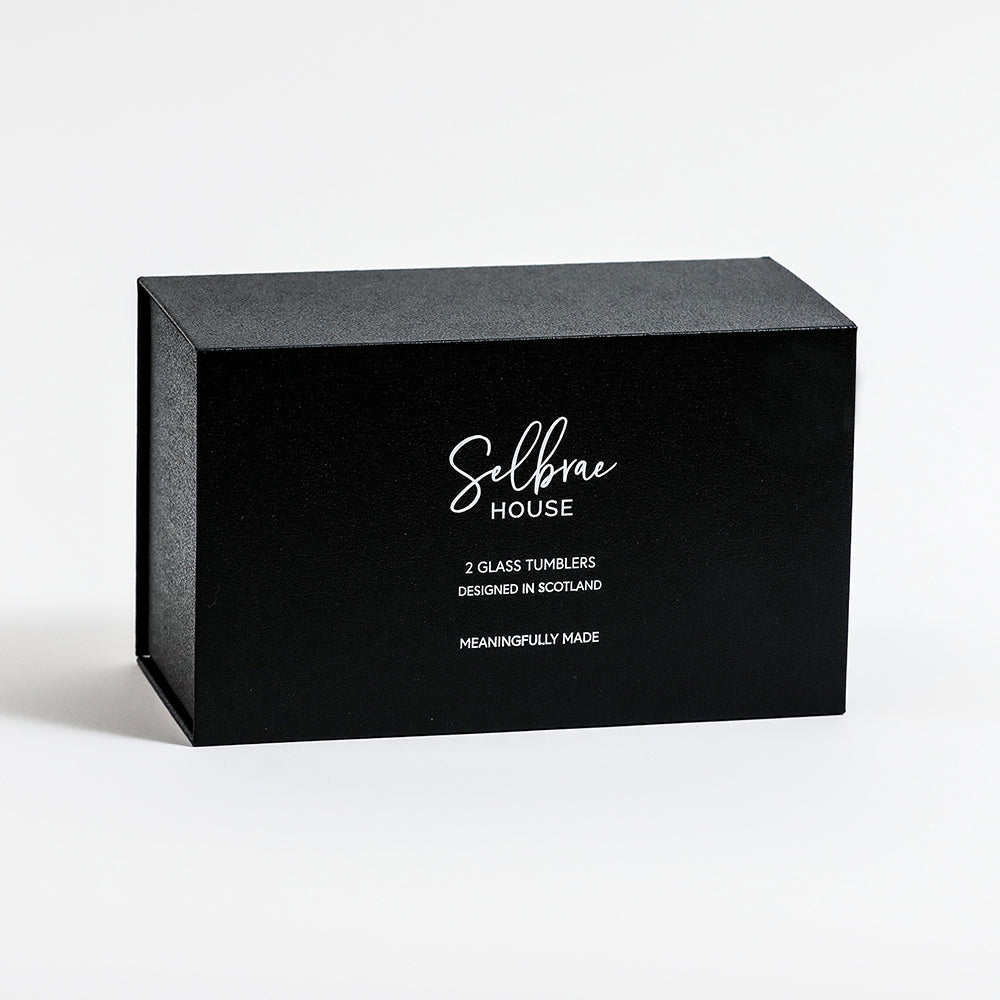 Selbrae House box for 2 Glass Tumblers designed in Scotland with a sleek black finish