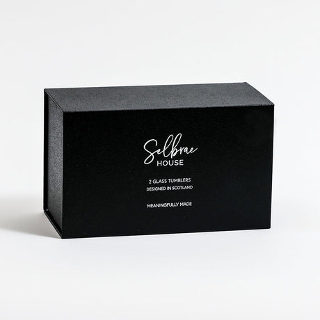 Selbrae House Box with Two Glass Tumblers Designed in Scotland for Elegant Drinkware