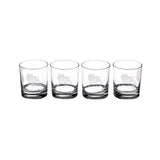 Set of four Selbrae House glass tumblers featuring elegant etched design for stylish drinks