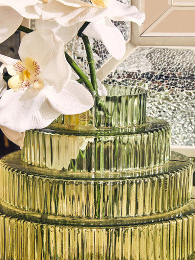 Orsina Glass Vase set in layered green hues, perfect for elegant floral displays