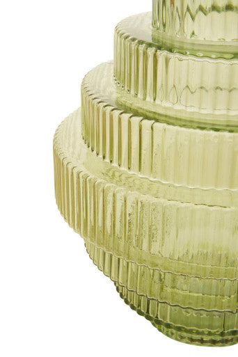 Orsina Textured Green Glass Vase with a Unique Tiered Design for Elegant Home Decor
