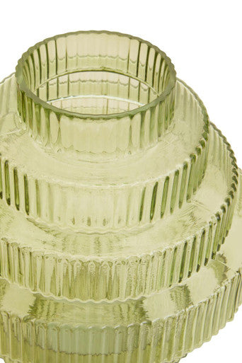 Orsina Glass Vase in a layered design with a green tint, perfect for floral arrangements