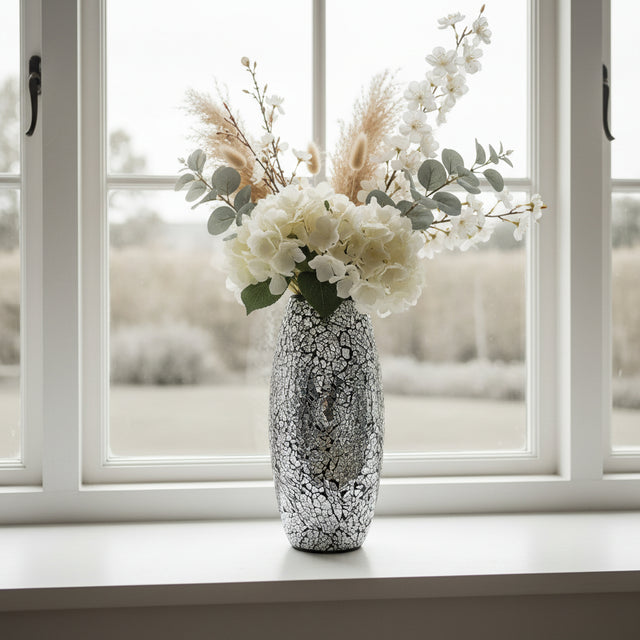 Stylish Glitter Vase from London Boutique Lifestyle with Floral Arrangement on a Windowsill