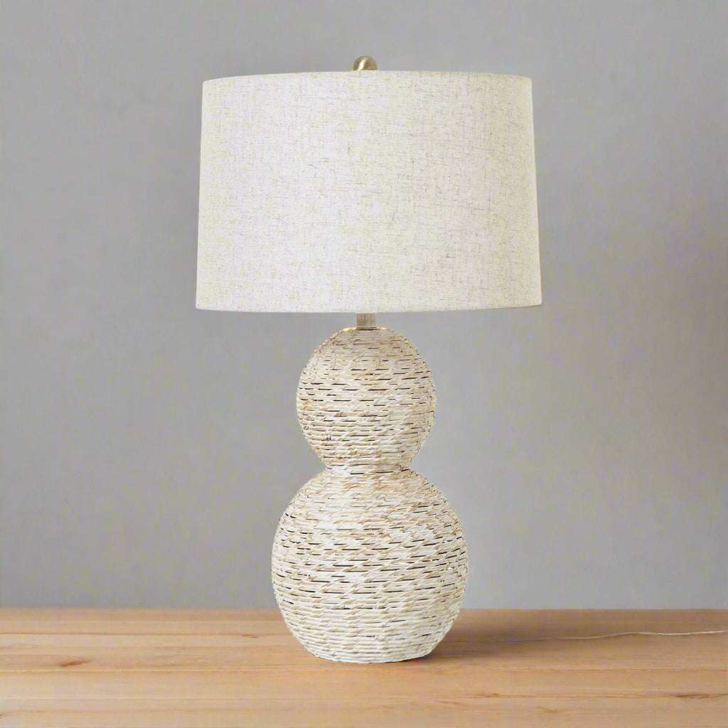 White Wash Wicker Globe Table Lamp With Linen Shade BROWN WICKER Shades 4 Seasons