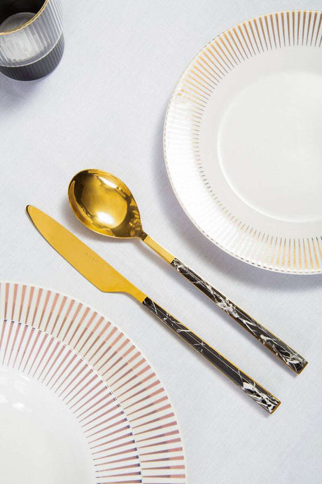 Avie 16 Piece Black Faux Marble Cutlery Set Orsina