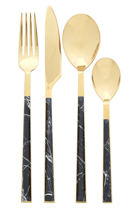 Avie 16 Piece Black Faux Marble Cutlery Set Orsina