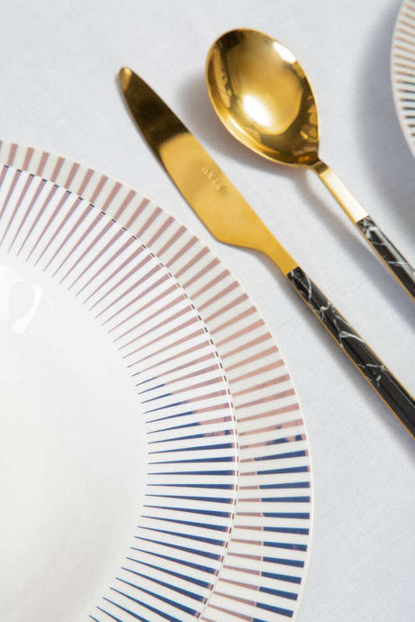 Avie 16 Piece Black Faux Marble Cutlery Set Orsina