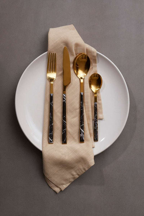 Avie 16 Piece Black Faux Marble Cutlery Set Orsina