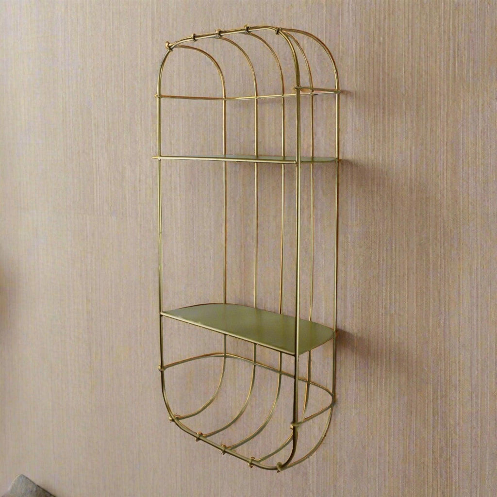 Gold Metal Wall Double Storage Shelf, Basket Design Geko Products