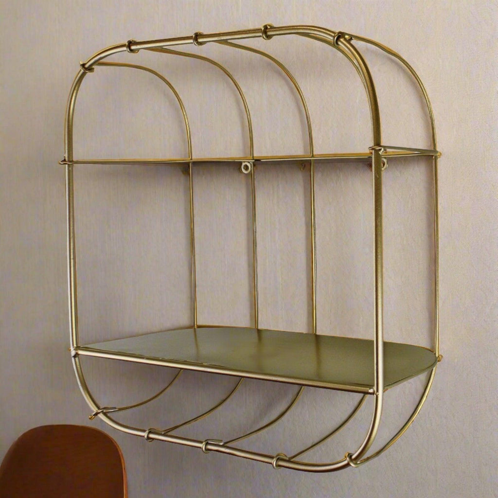 Gold Metal Wall Storage Shelf, Basket Design Geko Products