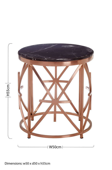 Alvaro Black Marble And Rose Gold Side Table Orsina