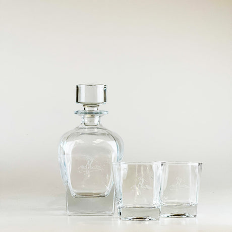 Selbrae House Golf Decanter with Two Engraved Glasses for Elegant Entertaining