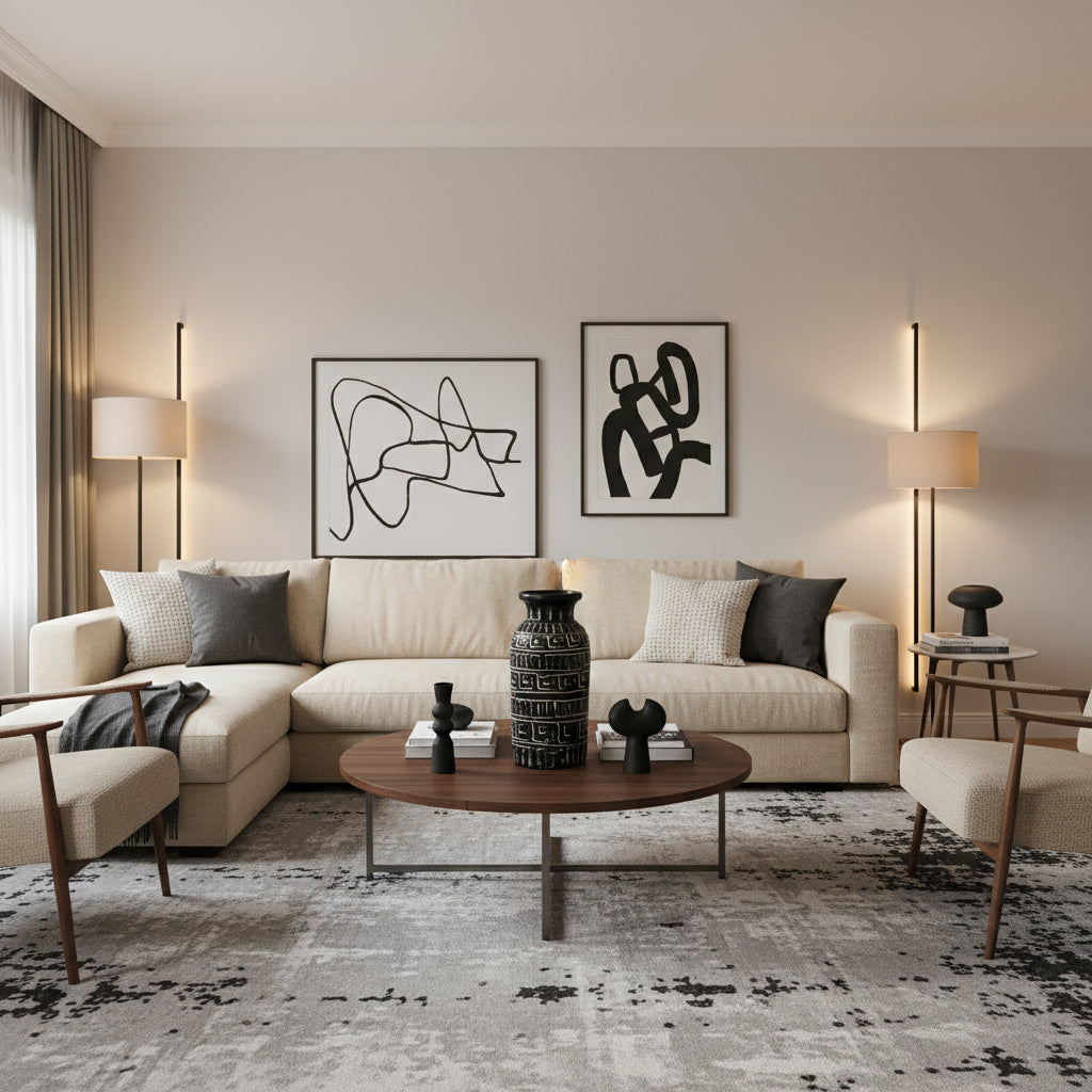 Elegant Balinese Ceramic Greek Straight Vase featured in a modern living room setting