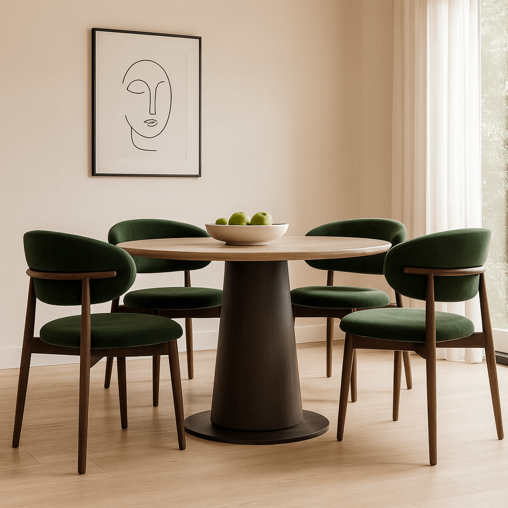 Nisu Home Green Upholstered Chair with Rounded Backrest for Stylish Dining Spaces