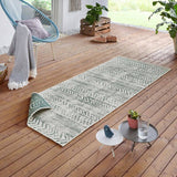Stylish green rug with a geometric pattern, perfect for enhancing modern living spaces