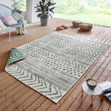 Stylish Green Rug with geometric patterns, ideal for modern living spaces and cosy interiors