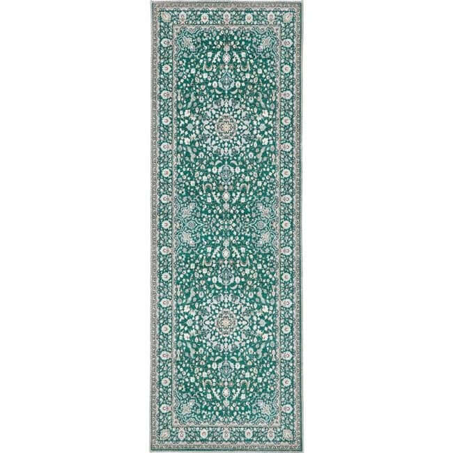 Elegant green rug with intricate floral patterns for stylish home decor