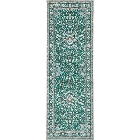 Elegant green rug with intricate floral patterns for stylish home decor